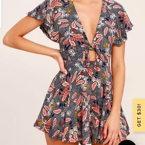 Lulu's She's so Sweet Floral cut-out tie Romper